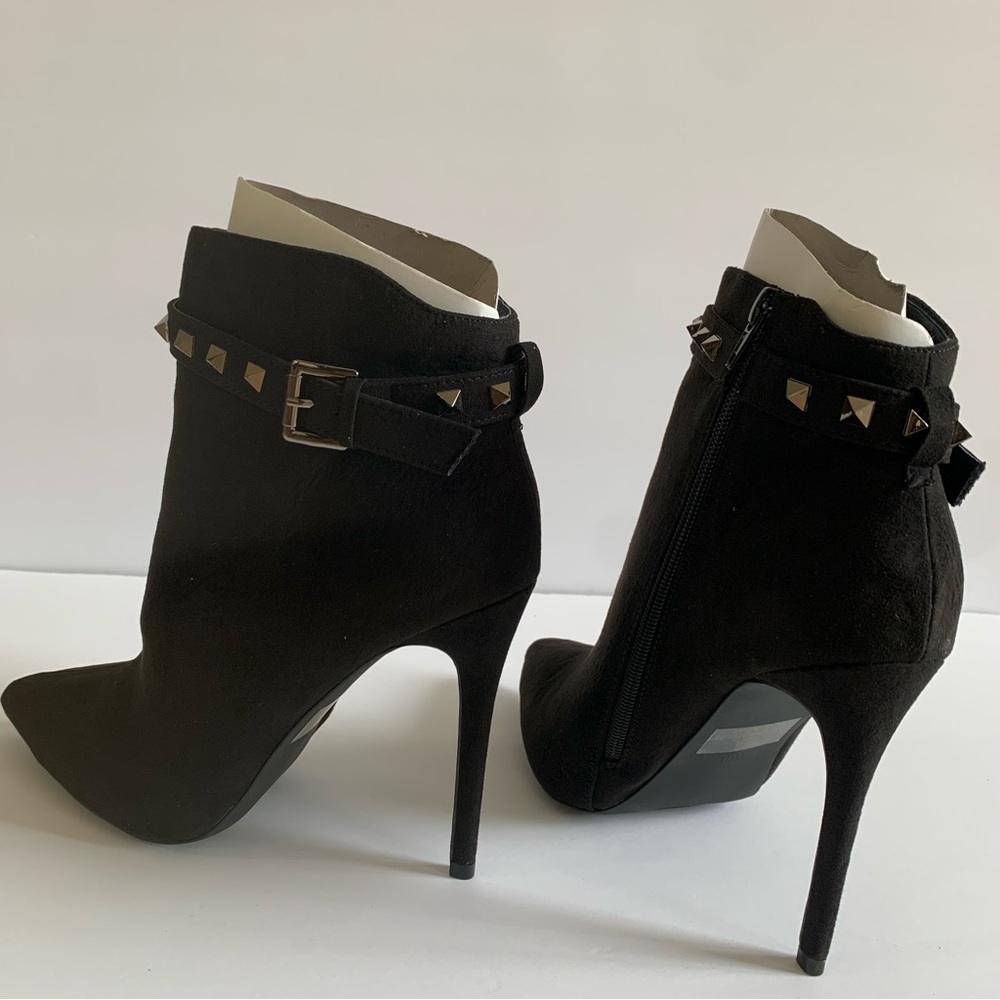 Women's Pointed Toe Ankle Booties Embellished Studded Pencil Stiletto Heel Boots - Picture 3 of 9